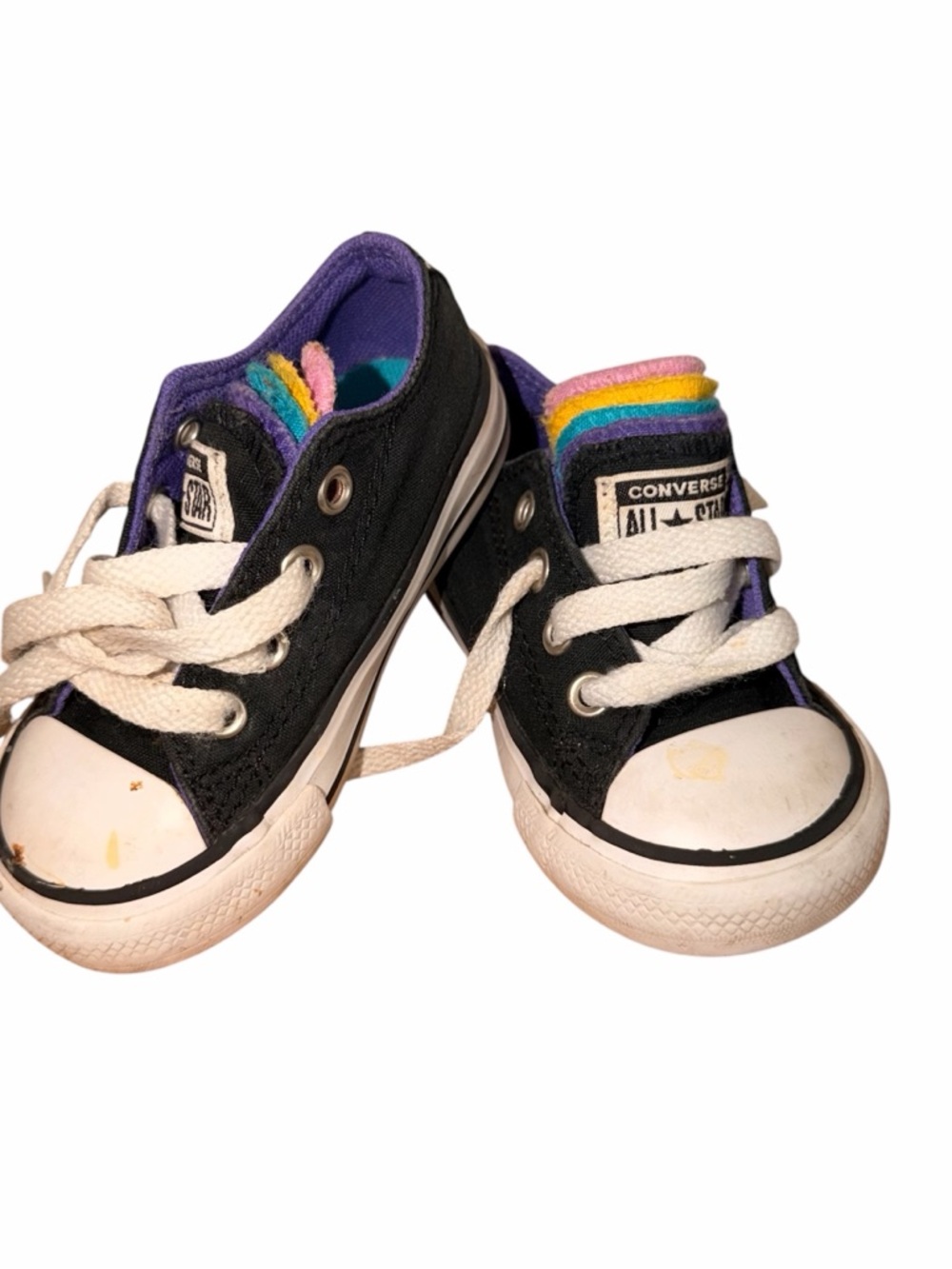 Converse All Stars Kids Black Low-Top Sneakers with Pink Green Yellow Trim
